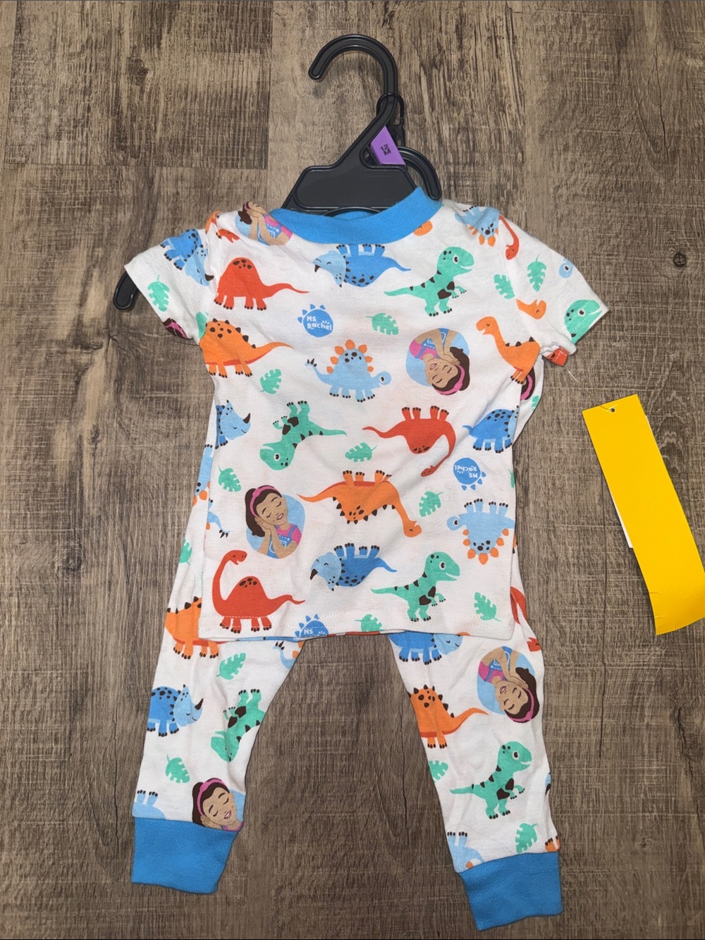Kids White Dinosaur Matching Pajama Set with Blue Trim